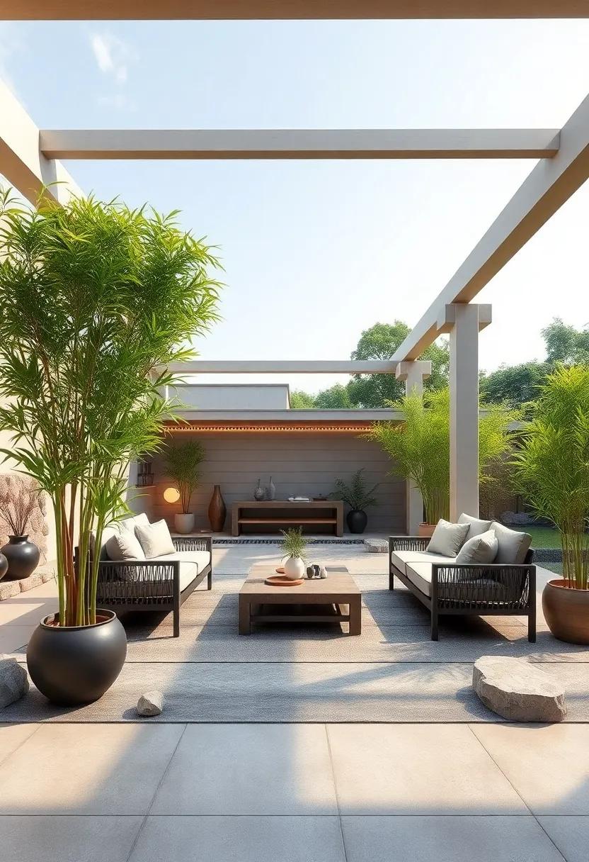 Zen-Inspired ⁤Escape: Create a peaceful ⁢atmosphere with⁣ a ‌pergola surrounded by stones, bamboo, and minimalistic furniture, ideal⁤ for meditation ⁣and quiet reflection