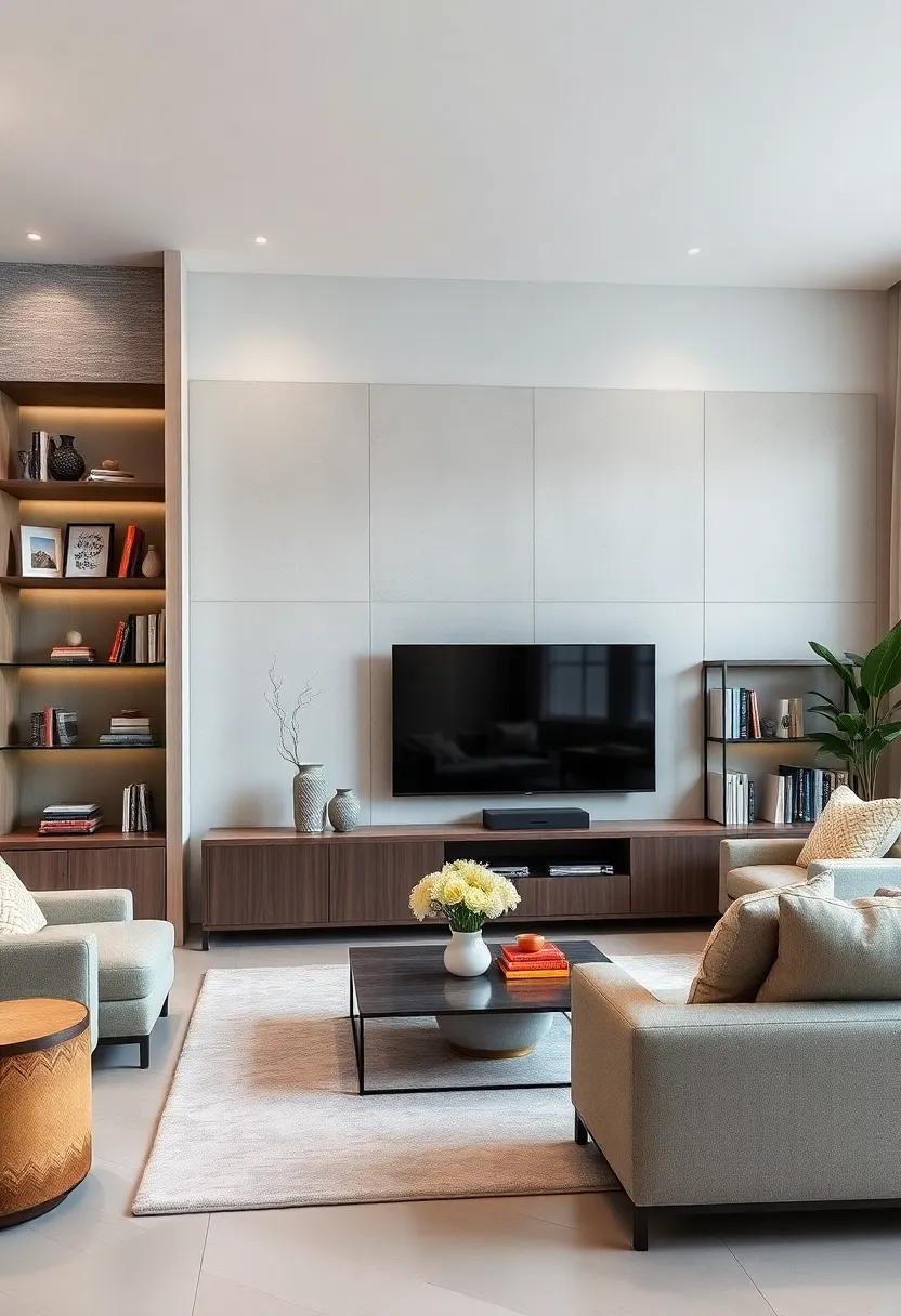 Elevate your entertainment space with a stylish⁤ bookcase​ that doubles‌ as⁤ a​ media⁢ center, featuring glass shelves to ⁤showcase both⁣ books and ⁢tech