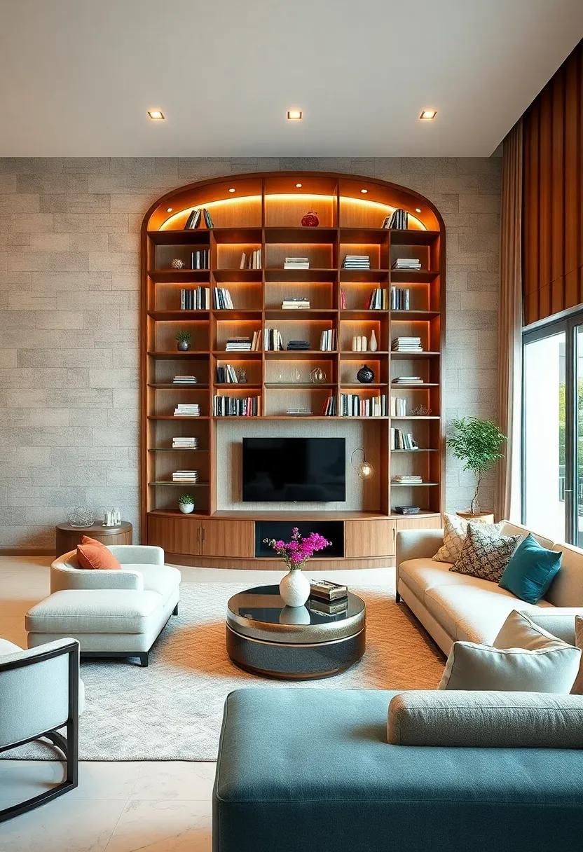 Make a bold statement with⁣ a ⁤round bookcase that offers glass shelves, creating an‌ unexpected ‌visual interest and conversation ⁤starter in⁢ your ‌living room