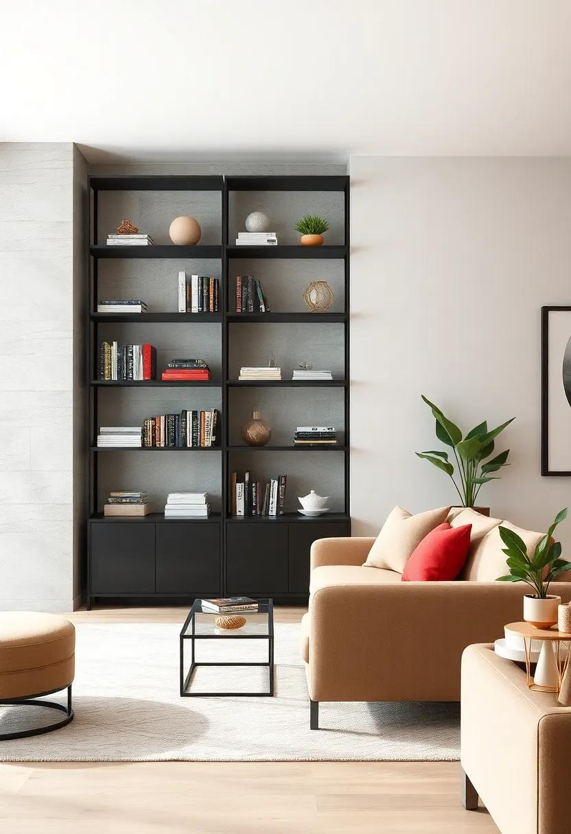Infuse your living room⁣ with artful design by choosing an asymmetrical bookcase that​ combines⁢ both closed and glass shelves for‌ a dynamic display