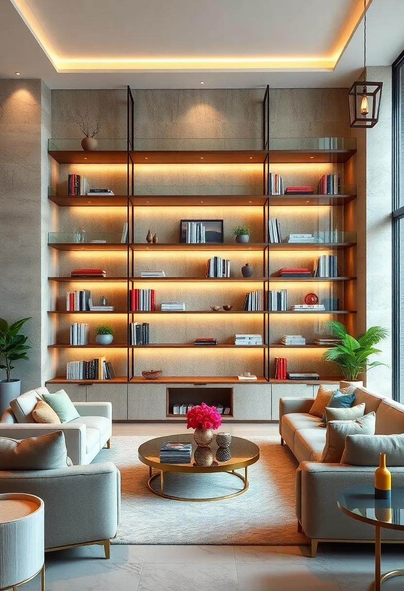 Captivate ​your guests with a multi-tiered bookcase, where glass shelves adorn each level,⁣ setting the stage⁢ for a ‌stunning visual experience