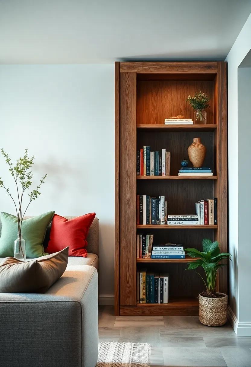 Create‌ a cozy ⁣reading nook ​with a rustic wooden ‍bookcase paired with glass shelves, blending warmth and style for a welcoming ‍atmosphere