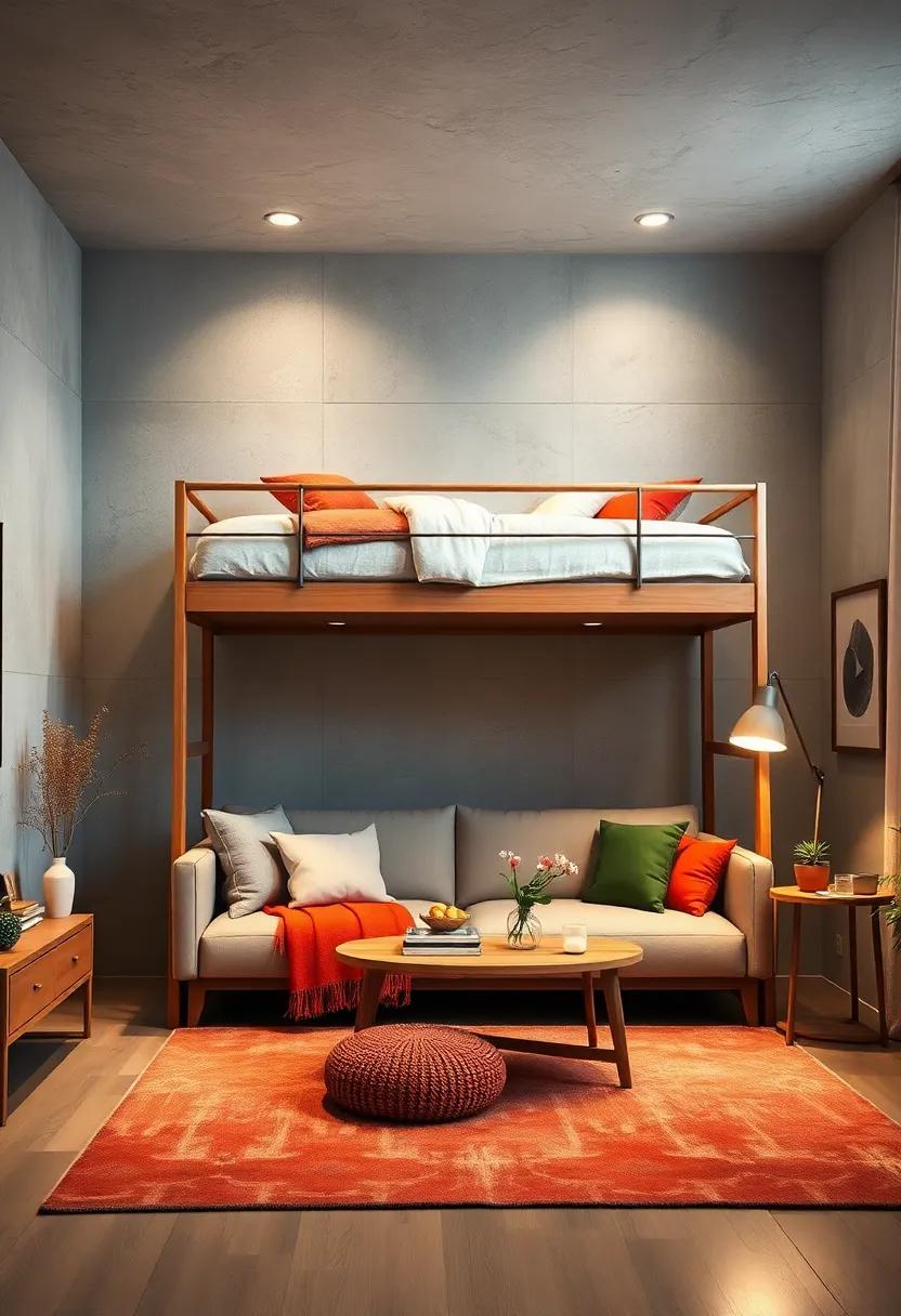 Lofted Bed with Sofa: Transform your bedroom into a multifunctional retreat with a lofted bed that ⁤creates a cozy​ living space below