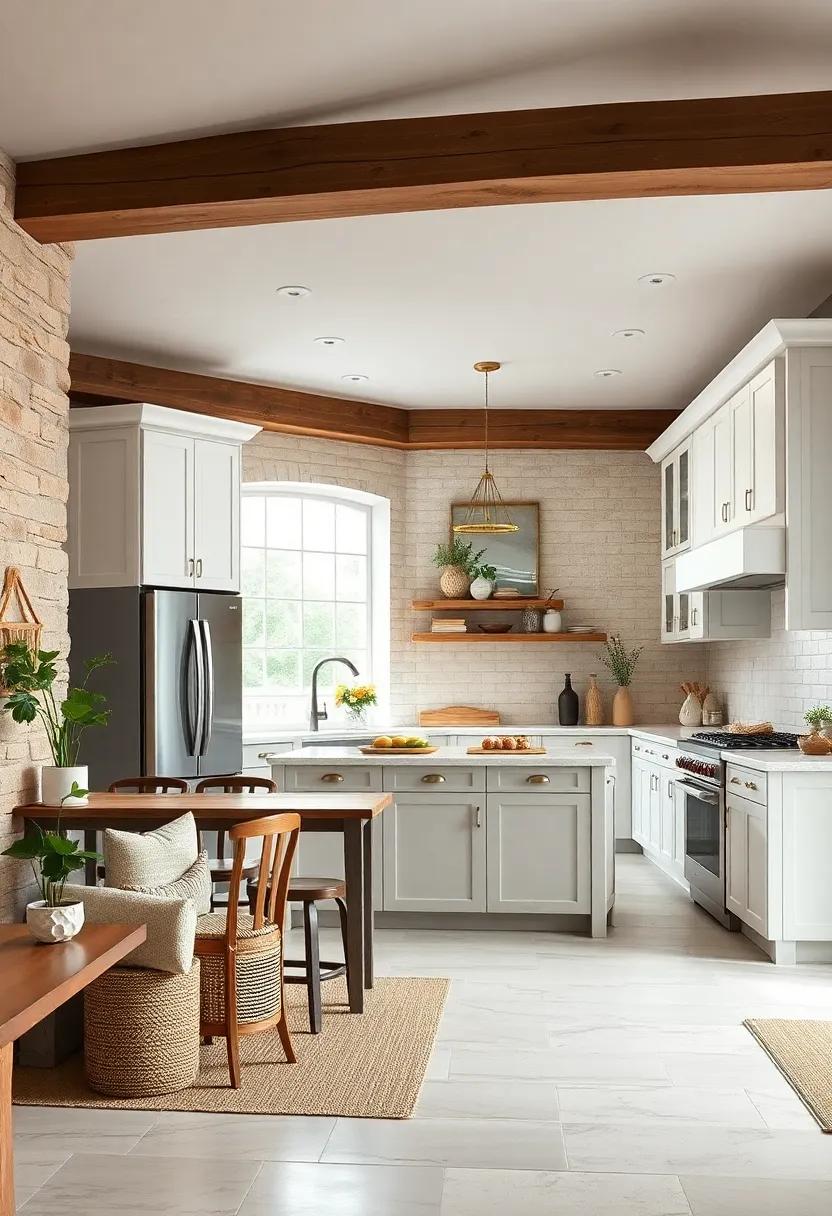 Rustic Charm: ‍Explore the warmth of a ⁤country-style kitchen where white cabinets‍ blend⁢ seamlessly with distressed wooden beams and​ farmhouse decor