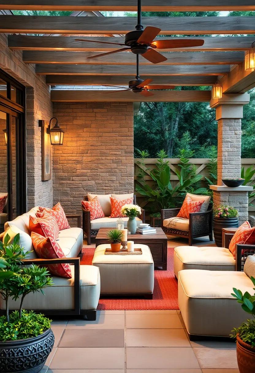 Farmhouse Flair: Embrace rustic elegance with a farmhouse-style patio set, boasting modular ottomans that enhance the cozy, inviting vibes of your outdoor haven