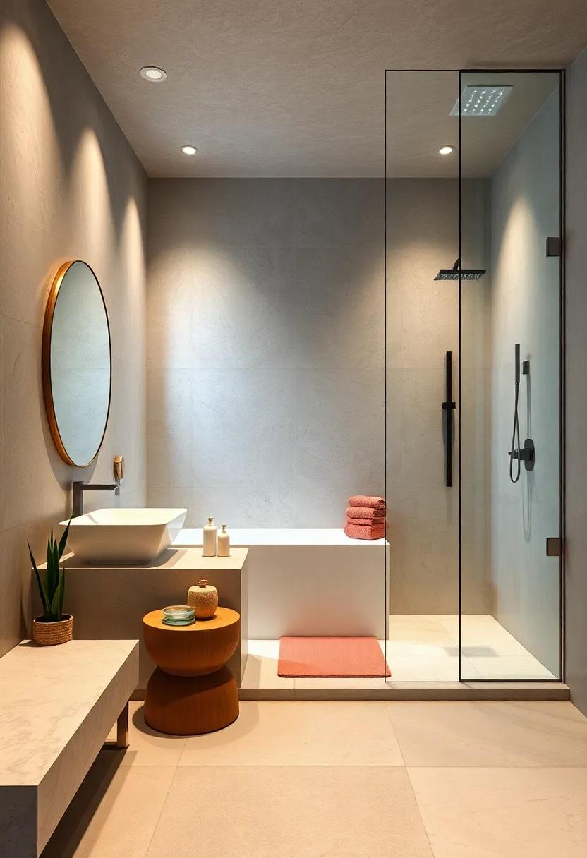 Walk-In Shower: Design a ‌spacious‌ walk-in shower with a rainfall showerhead for a refreshing,⁣ luxurious daily ritual