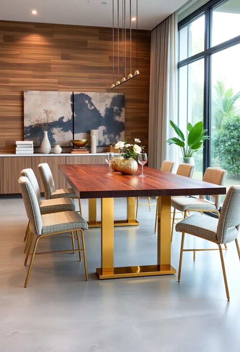 Luxe touch: A grand wood table‍ adorned with shiny brass metal legs adds a touch of luxury ​and sophistication to your formal dining space