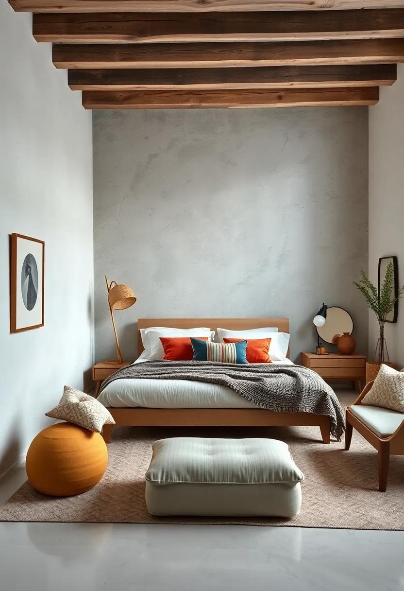 Scandinavian Minimalist Bedframe with moroccan-Style Textiles: Create an airy bedroom oasis accented with rich, textured fabrics for a harmonious blend of simplicity and vibrant culture
