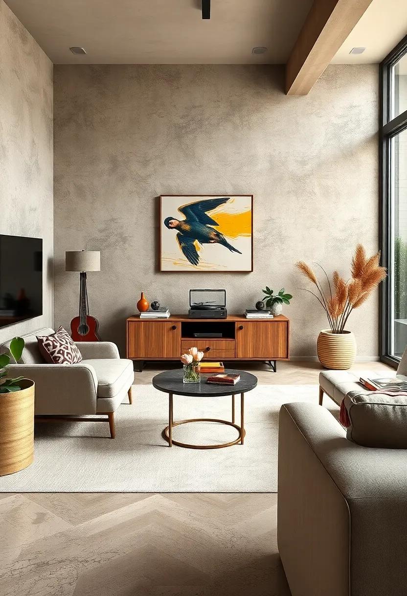 Vintage record Console with a Sleek ​Modern TV Stand: ‌Bring together nostalgia and ‌innovation for the ‍ultimate entertainment area that celebrates sounds and sights