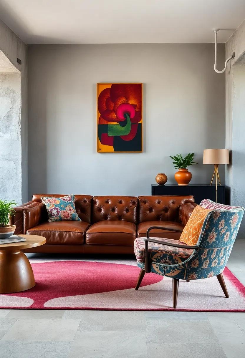 Classic ‍Leather Sofa paired with a funky Vintage Armchair: This combination strikes a perfect balance between comfort and eclectic flair, ideal for any living room