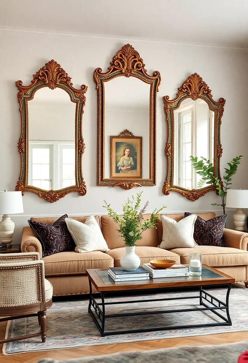 Unveil ⁣the⁣ beauty ‌of beaded mirrors carefully ⁢placed above rustic furniture, showcasing the delightful balance of classic and contemporary ⁣design