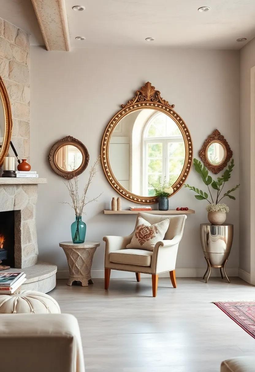Discover‌ a chic reading nook that ‍comes⁢ to life with a round, decorative ​mirror, framing a cozy armchair perfectly positioned by a sunny window