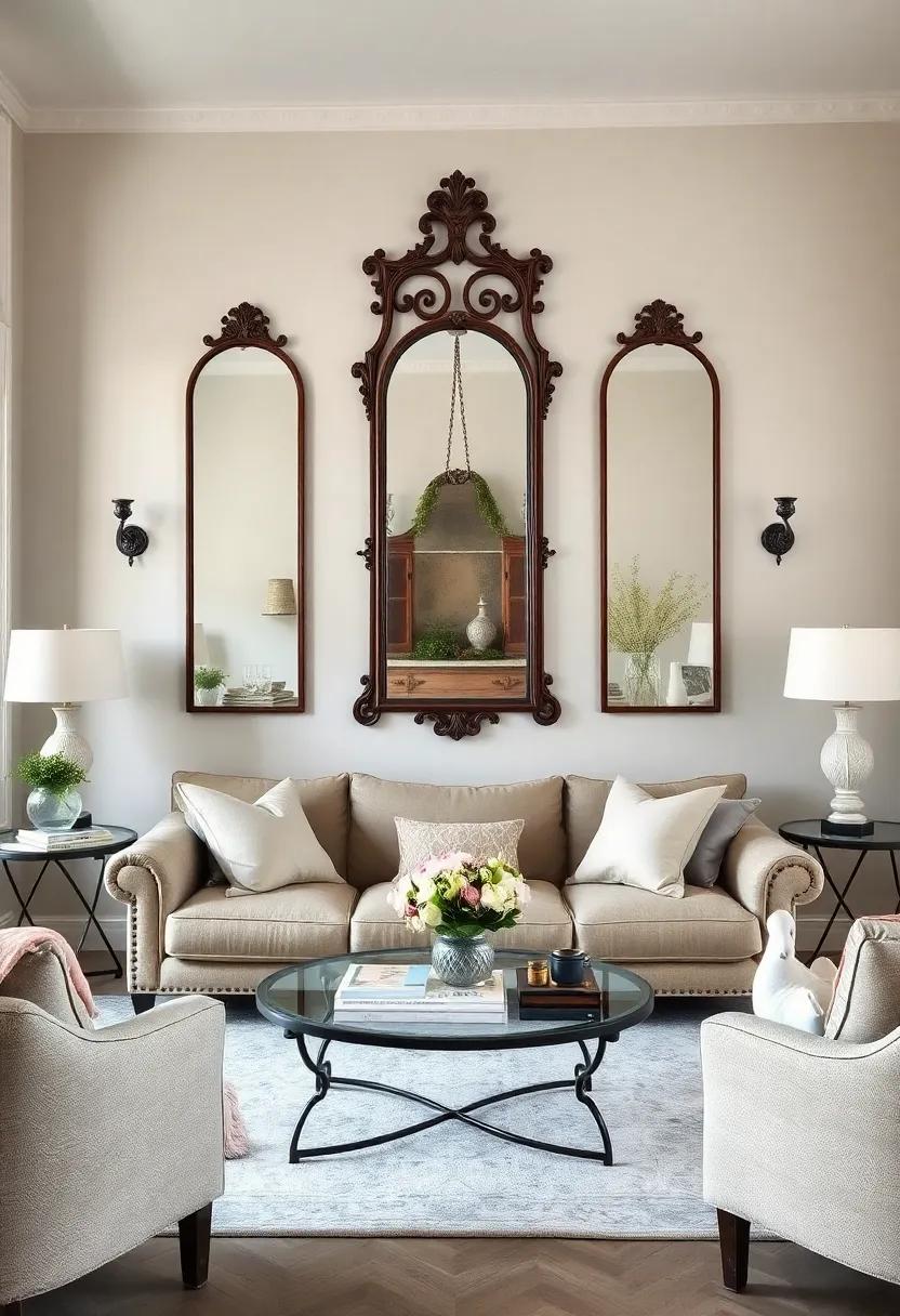 Discover how ⁤a wrought-iron framed‍ mirror adds ‍an unexpected architectural element to ⁤a French country ⁤living ‌room ⁣filled ‌with soft furnishings