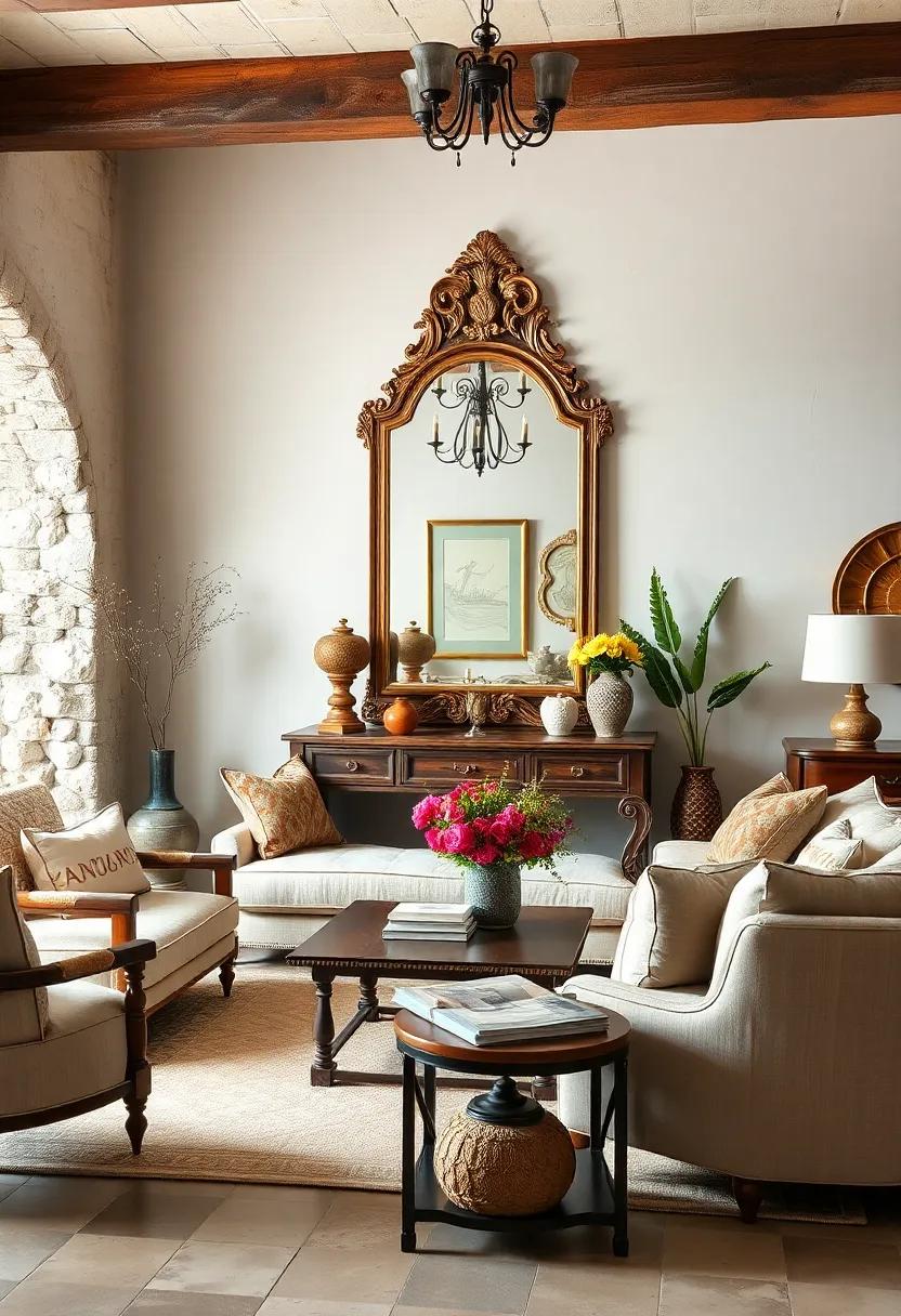 Step into a sophisticated ​salon where multiple smaller mirrors create an artful gallery wall, enhancing the overall elegance of the room