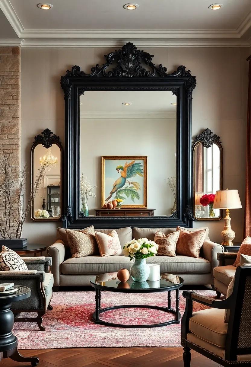 Dive into ‌the drama ‌of a bold dark frame surrounding ⁤a captivating mirror, beautifully complementing the rich ​textures of upholstery and ‍wood