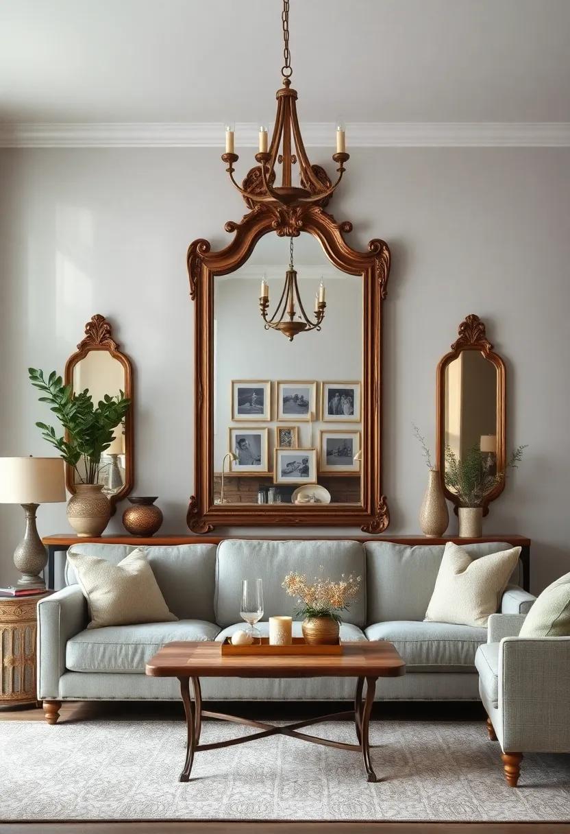 Revel in the comfort of a ⁤farmhouse-inspired space ⁤where a beautifully aged mirror reflects family photos, evoking nostalgia and warmth