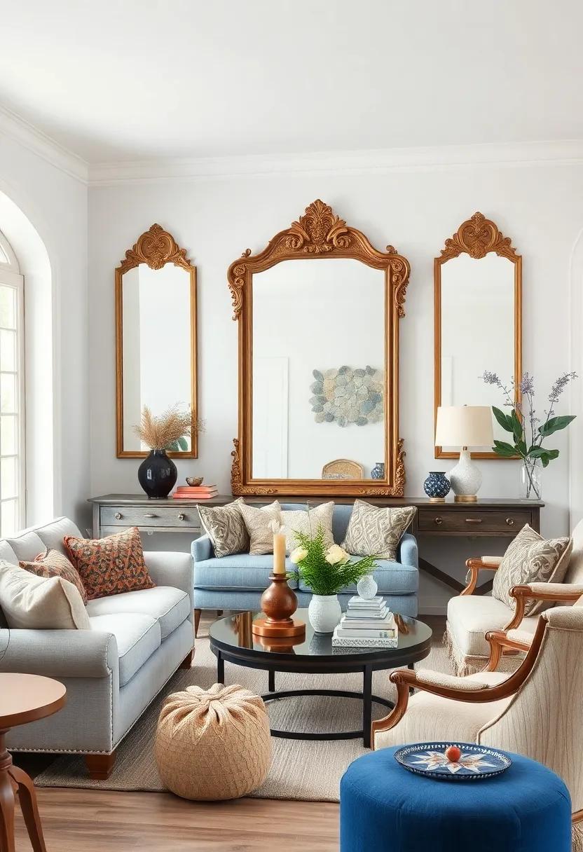 Celebrate the⁣ allure ​of mismatched furniture paired with ⁣a grandiose mirror that captures the essence of eclectic French country style