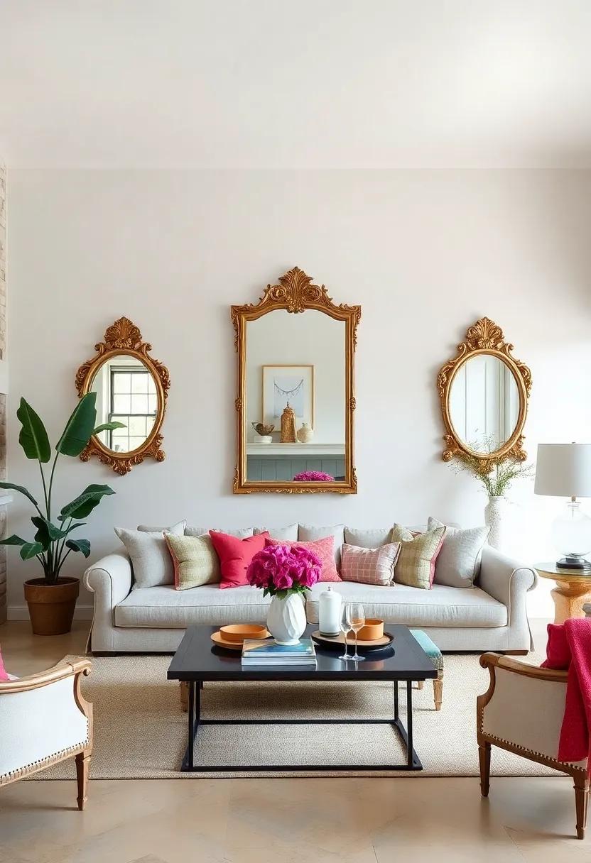 See‍ how‍ a minimalist French country living​ room uses a simple yet elegant mirror to ⁢enhance ⁣the space without overwhelming it