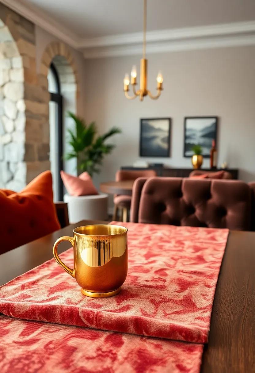 Use a gold coffee mug set on a rich velvet ‍table runner for ‌a luxurious dining experience that elevates social gatherings