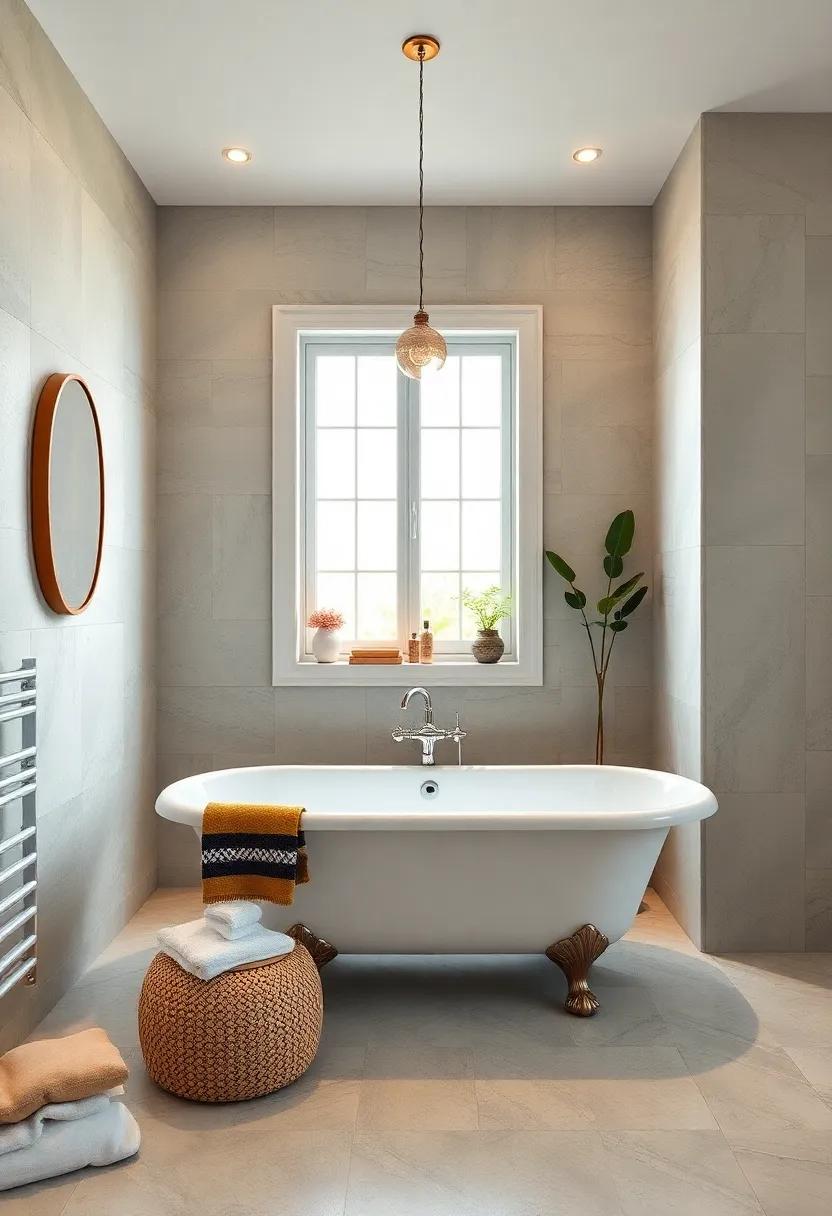 Eclectic Harmony: Mixing vintage and modern elements ⁤results⁤ in a​ stunning bathroom where a clawfoot tub takes ​center stage with flair