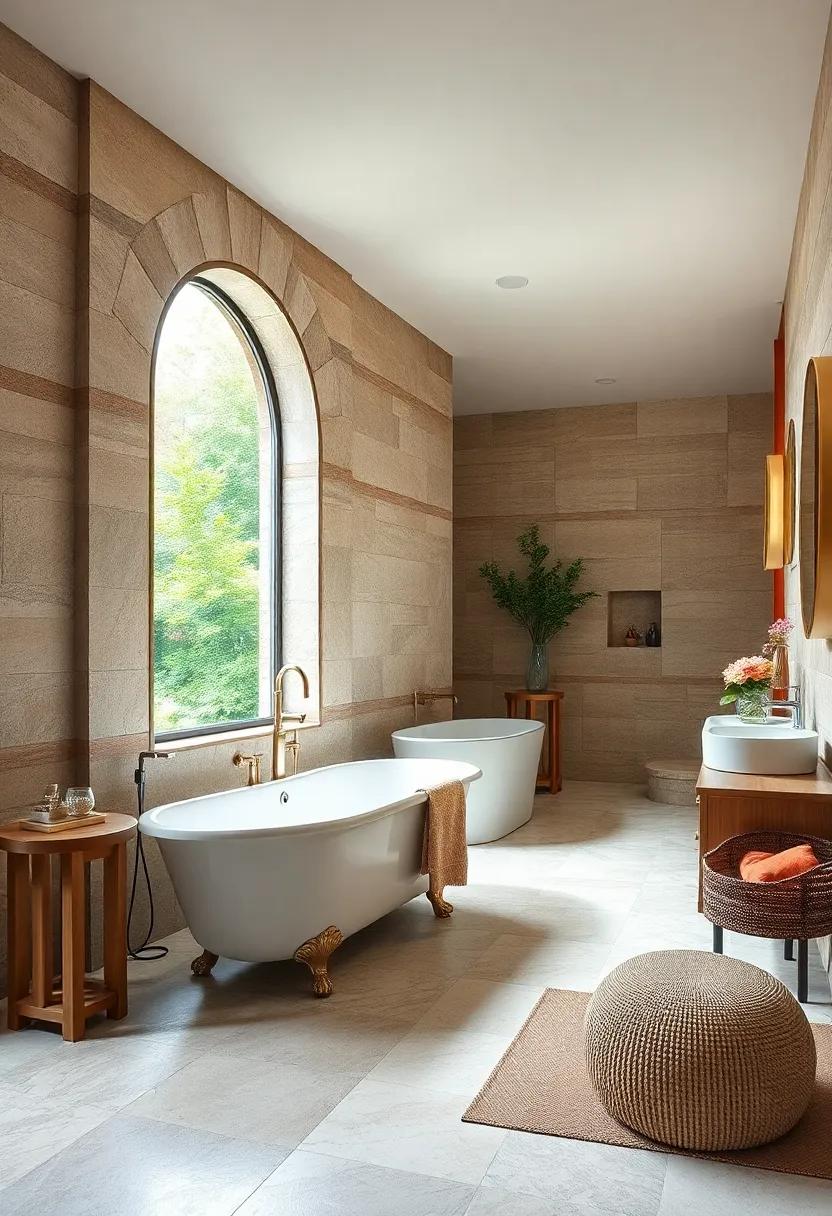 Nature's Embrace: ⁤Incorporating⁤ natural⁤ stone and ⁣organic textures, ‍this bathroom features a clawfoot tub that seems to blend seamlessly with the outdoors