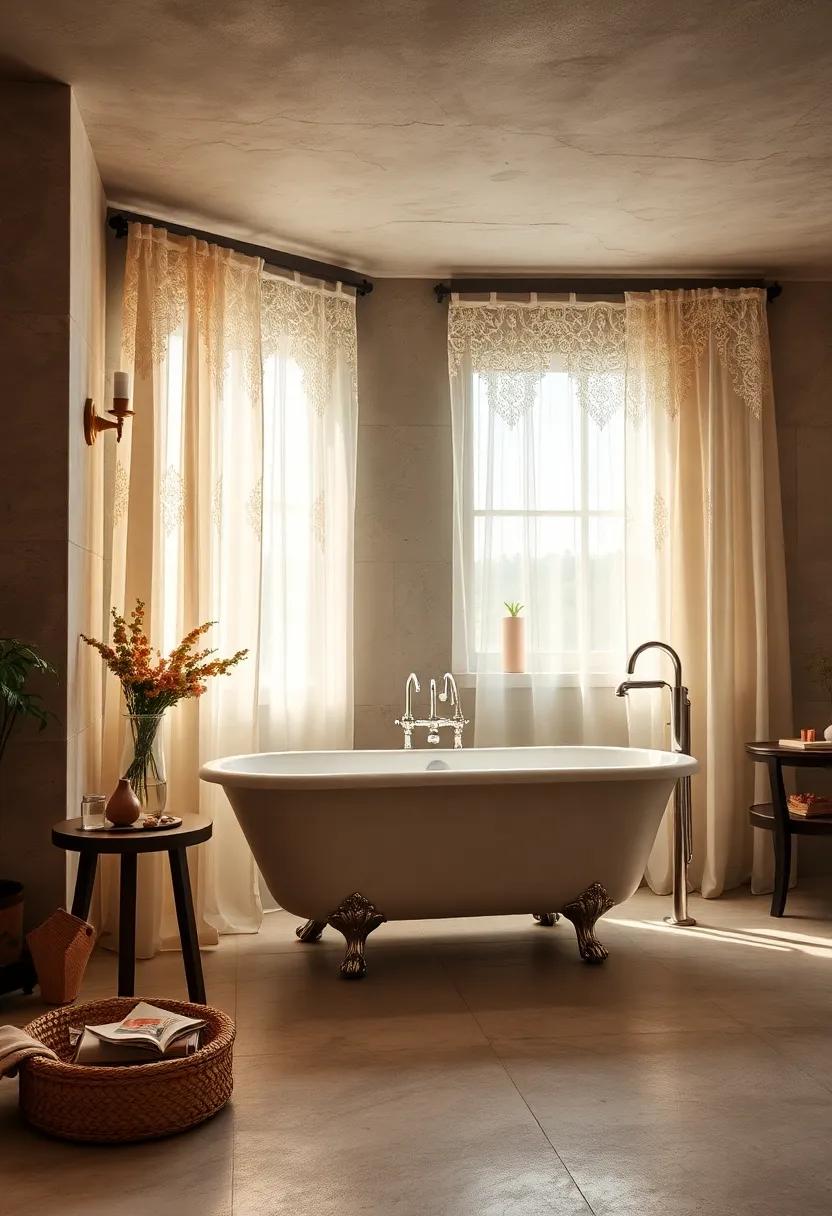 Romantic ​Retreat:‌ Soft lighting and delicate lace curtains surround‍ a clawfoot tub, creating an ‍intimate atmosphere perfect for relaxation