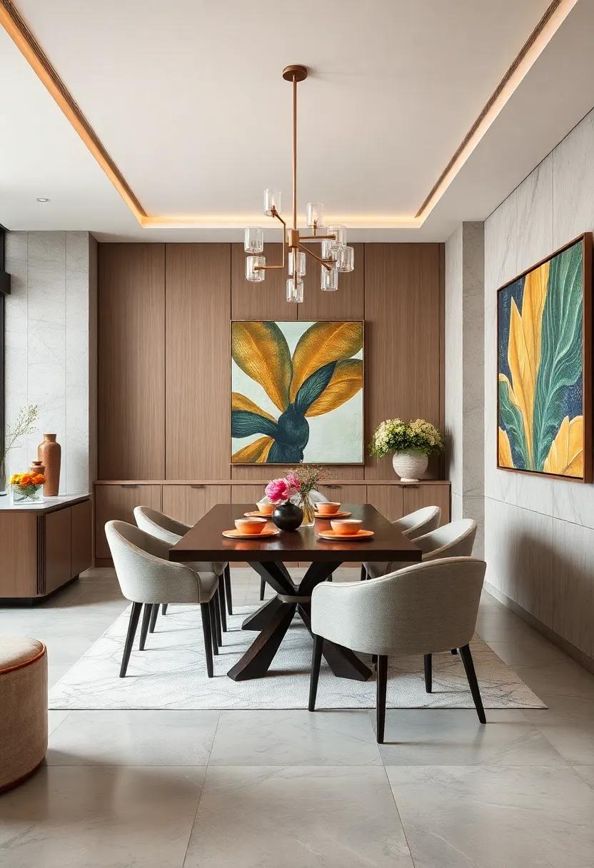 Experience the fusion⁢ of art and functionality in a striking dining room where custom cabinetry echoes artistic motifs,making every meal an aesthetic⁢ delight