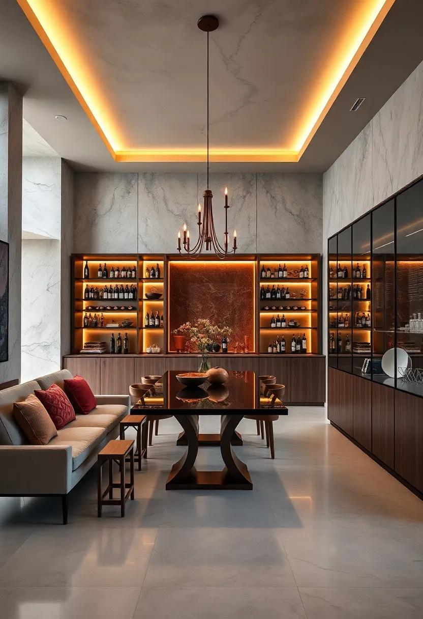 Wander into a luxurious⁤ dining hall featuring cabinetry with bespoke shelving to house an exquisite collection of wines,combining functionality with elegance