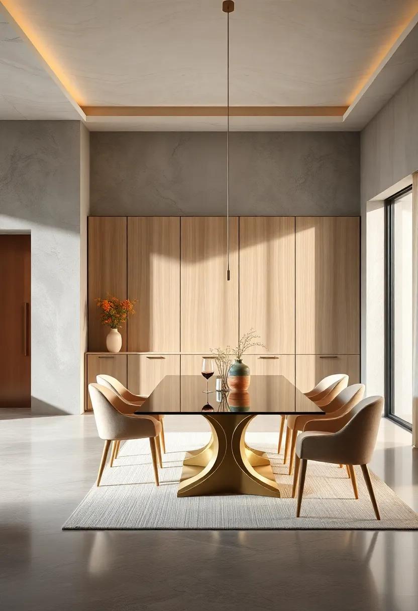 step into ‍a minimalist dining room defined by clean ‍lines and understated cabinetry, emphasizing simplicity and luxury in a serene environment