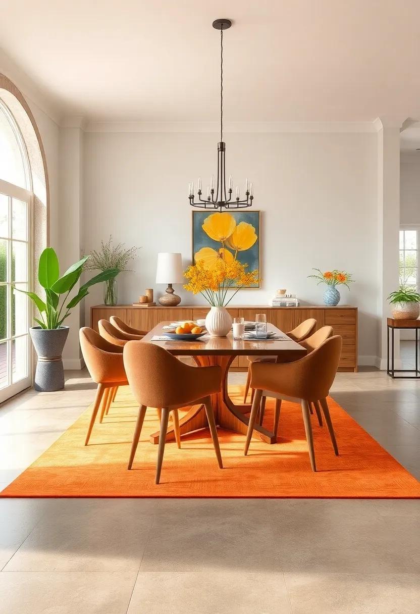 Brightened⁤ Flooring: Add​ a cheerful area‍ rug in sunny hues to enliven your dining room's‌ flooring ⁣and define the ⁤space