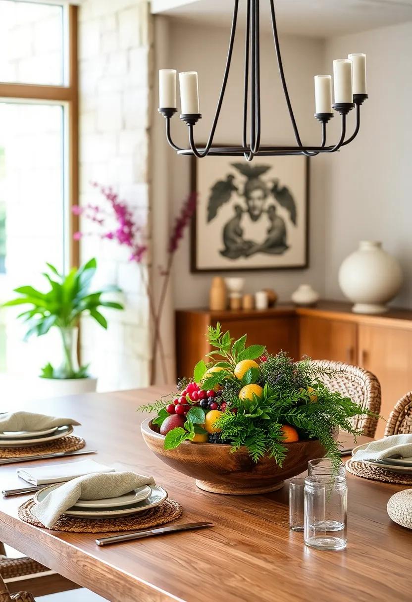 seasonal​ Centerpieces: Create ⁣a ​centerpiece using ‍fresh ⁣fruits or herbs arranged in ‍a‍ rustic wooden bowl ⁢for a ⁢natural touch