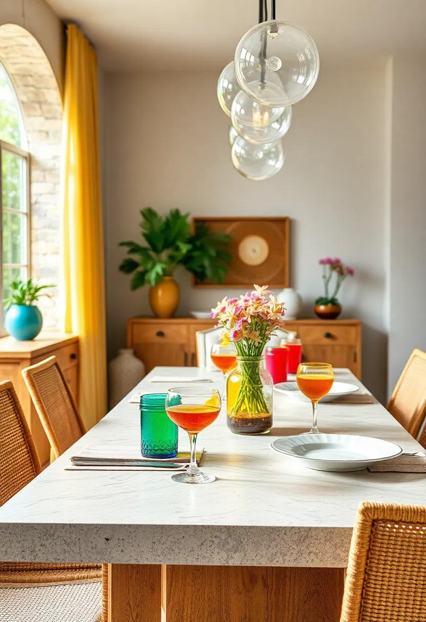 Vibrant​ Glassware: Choose​ bright, colorful glasses ‍for‌ your drinkware to add a fun and​ cheerful touch ⁢to meals