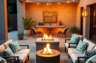 25 Stylish Patio Lounges Featuring Fire Pits as Cozy Focal Points
