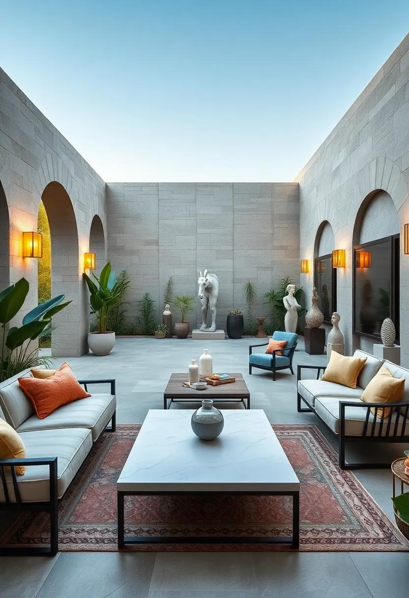 Nature’s⁣ Canvas:‌ An⁣ outdoor gallery boasting minimalist furniture paired ‌with carefully ‌curated sculptures, ‍offering a serene space to ‌appreciate art amidst nature