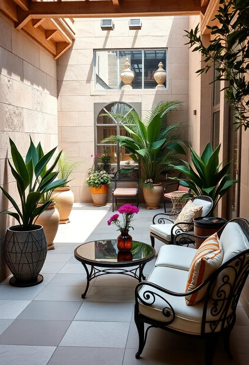 Vintage ⁤Vibes: Step into​ a charming courtyard filled with iconic Art Deco planters ‌and wrought iron seating⁣ that ‌transports you ‍back to the glamorous 1920s