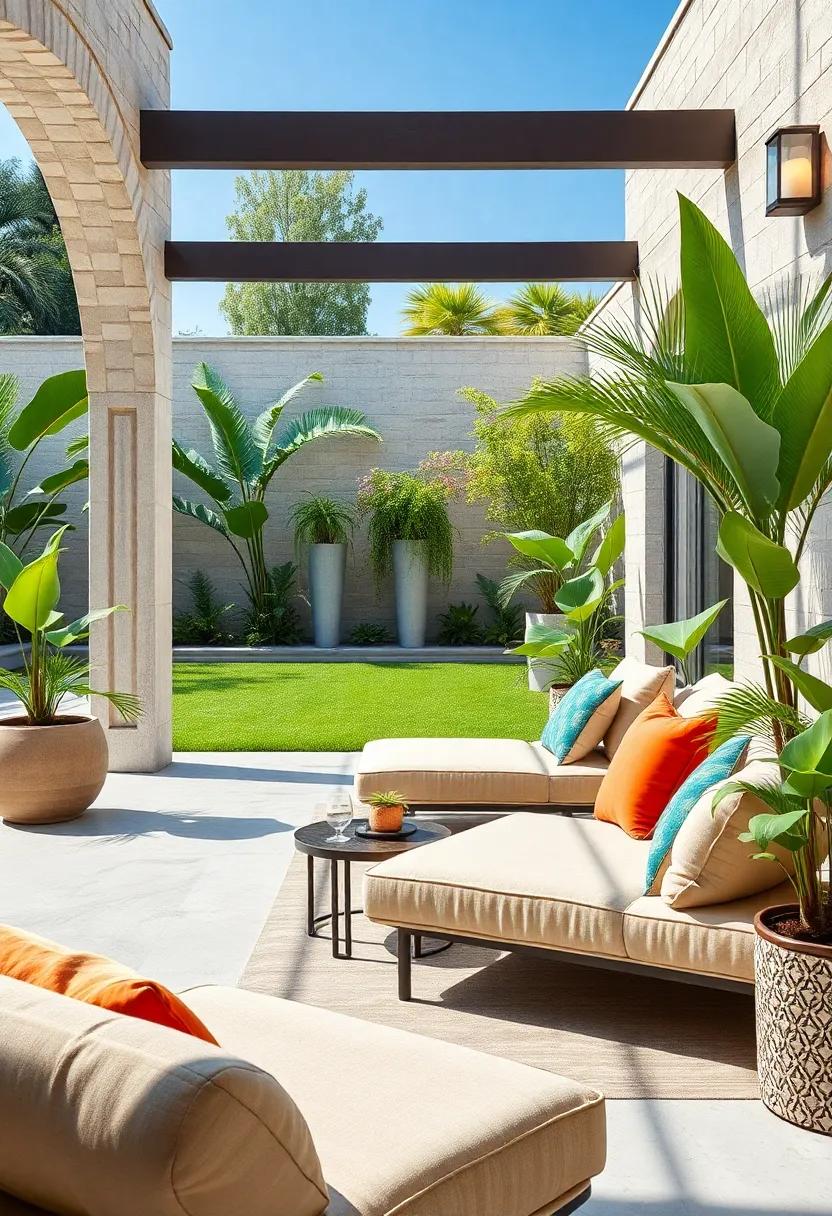 Geometric⁢ Grace: ⁢A sleek ⁤outdoor dining area styled ⁣with sharp‌ lines and ⁤elegant finishes,⁤ showcasing‍ a⁤ table set ⁢that‍ exemplifies the Art Deco obsession with ‌symmetry