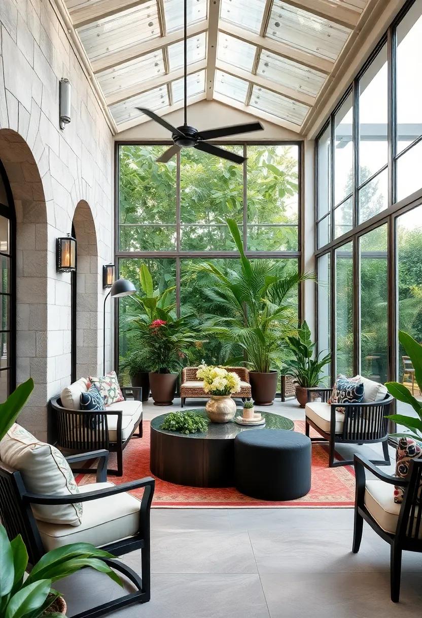 Chic Conservatory: A stylish outdoor⁢ room‍ with glass walls and finely curated furniture, allowing nature to blend⁤ seamlessly with an elegant indoor ambiance