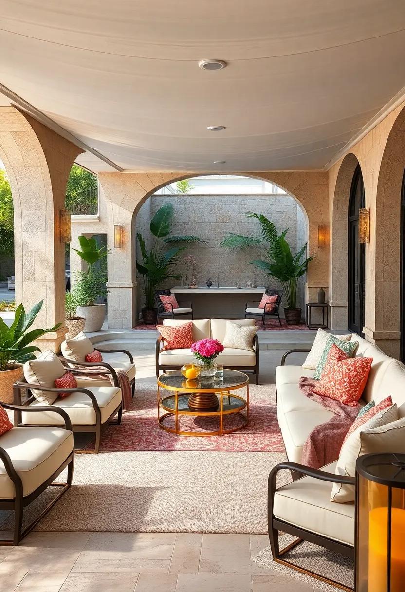 Luxurious Lounge: an inviting cabana featuring sumptuous cushions⁣ and stylish ​bar carts, ⁢perfect for entertaining guests in lavish comfort