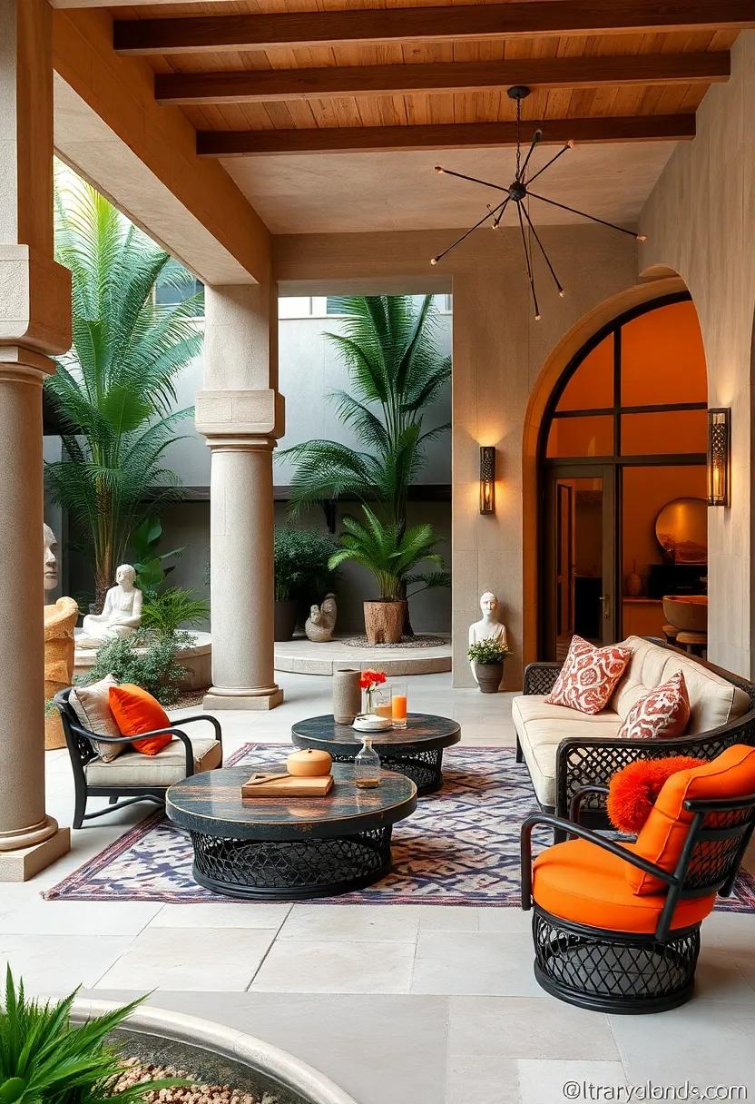 Mosaic Marvel:⁤ A stunning ⁤mosaic-tiled patio​ paired with sleek lanterns and chic ‌lounge chairs, this space ​embodies the artistic spirit ⁢of Art Deco