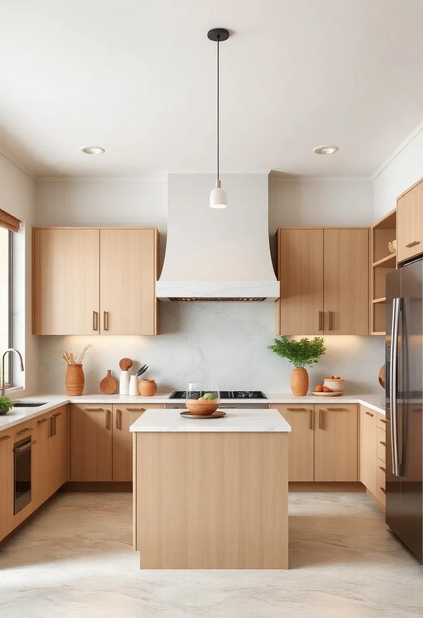 Decorative Vent Hoods: Install a decorative vent hood that blends seamlessly with your beige cabinets while adding an element of design intrigue
