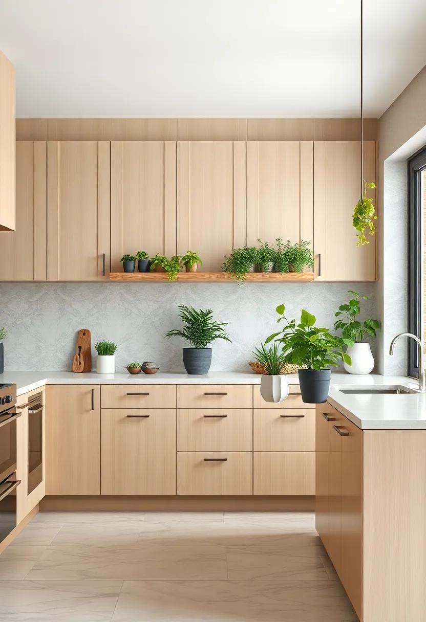 Fresh Greenery: Integrate plants or herbs into your kitchen decor to bring life and a touch of color to your beige cabinet setting