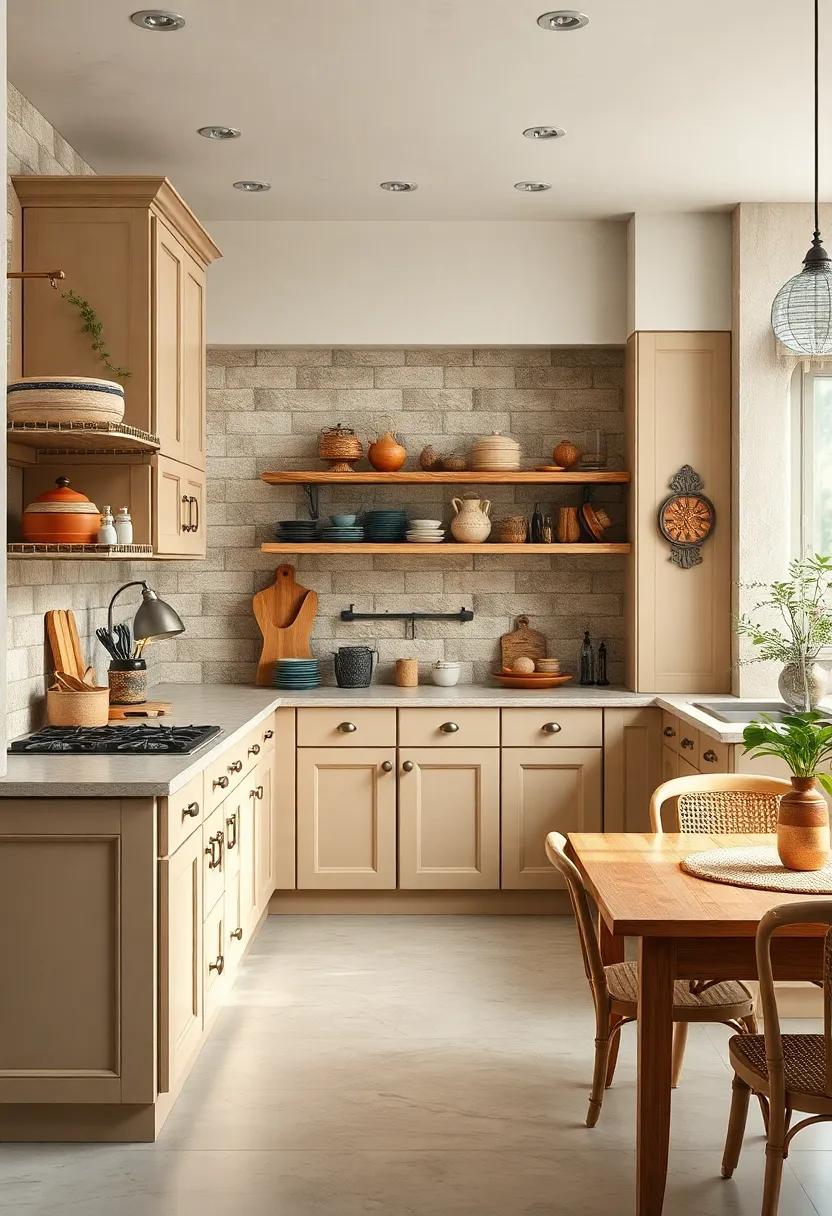 vintage Finds: Incorporate antique or vintage kitchenware and furniture pieces to create an eclectic look that complements beige cabinets