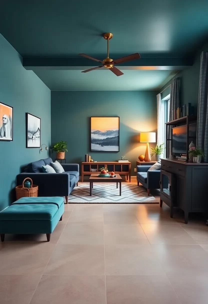 Deep Teal: Make a bold impact with deep teal,a versatile color that evokes feelings of adventure while adding depth to the space