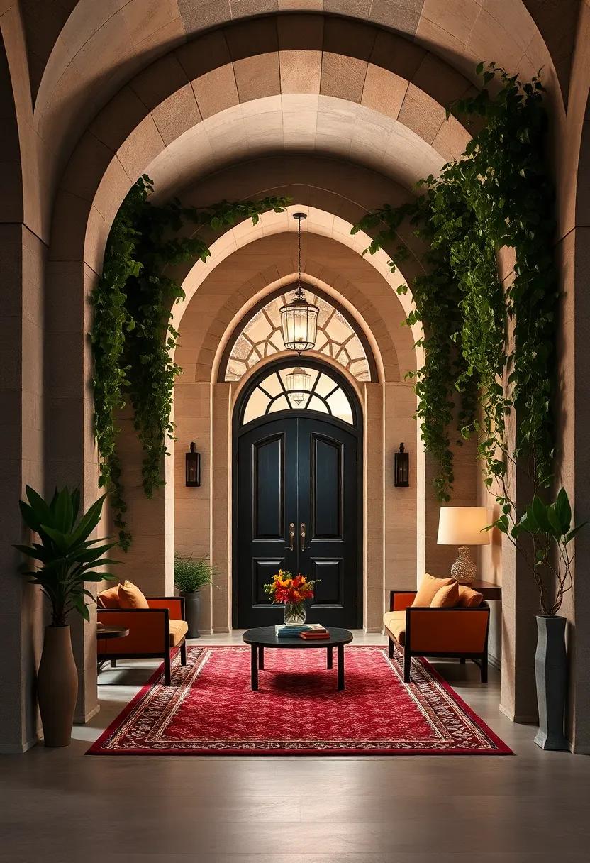 A Gothic arched doorway framed by climbing ivy, inviting guests into a world where old-world charm meets modern elegance