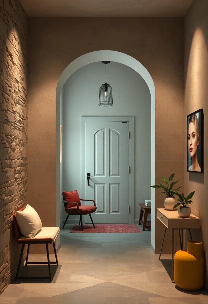 A quaint doorway with a pastel hue, unexpectedly charming in its simplicity yet intriguing enough to beckon exploration