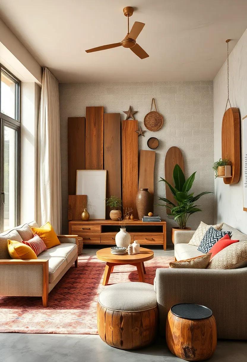 Handcrafted Wooden Accents: Incorporate furniture or decor made from reclaimed wood, showcasing the beauty of natural imperfections and history