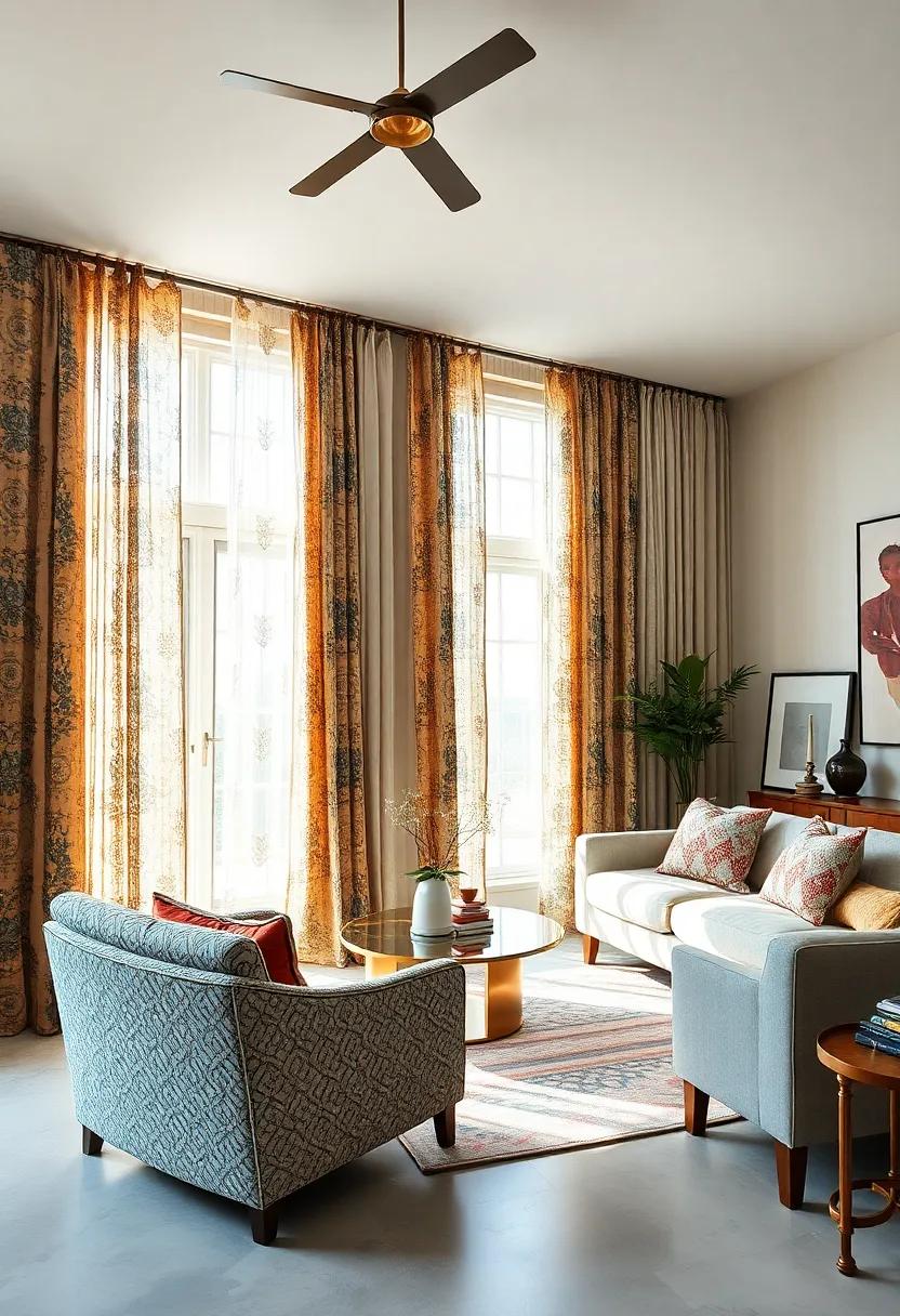 Eclectic ⁢Curtains: Choose‌ drapery featuring a medley of prints that complement your overall⁢ color scheme without competing