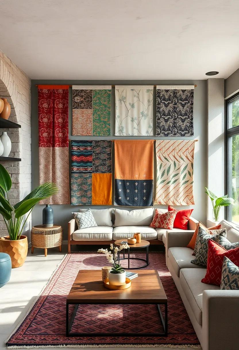 Graphic Wall Hangings: Create a gallery wall using fabric panels in​ different ‌patterns ‍and ⁤textures for a dynamic display