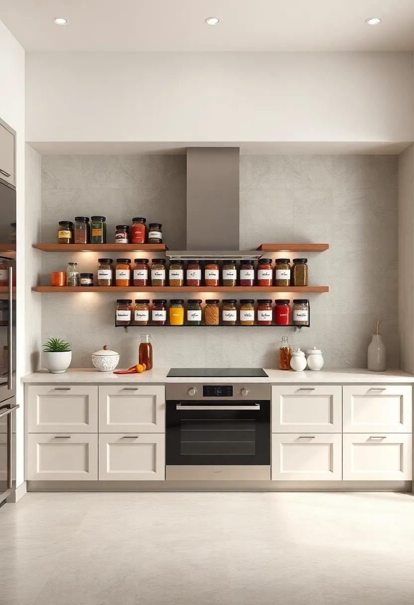 spice⁤ Wall: Create ‍a ‍chic spice wall​ using aligned jars and elegant labels in matching styles to maintain‌ an organized and polished look