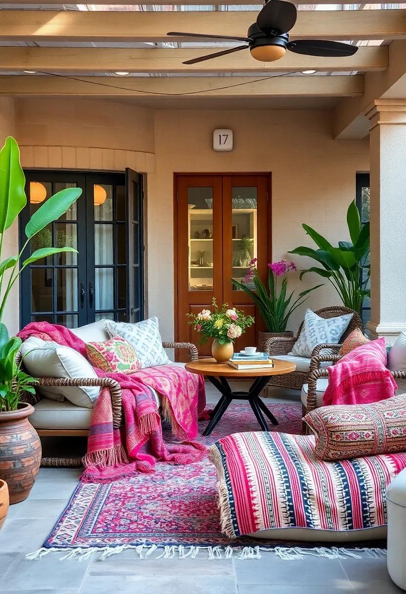 Embrace Bohemian Vibes: Layer colorful woven blankets over a mix of patterned cushions for a vibrant and inviting atmosphere